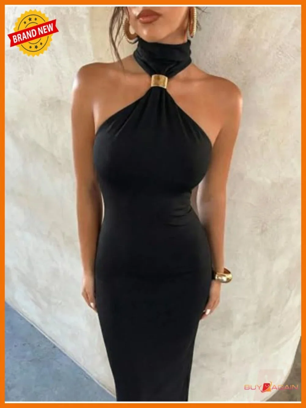 Leopard Print Halter Maxi Night Out Dress A-Line Sleeveless